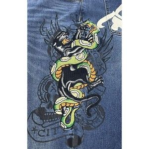 Ed Hardy Slim Fit‎ Jeans Mens 38 x 33 Embroidered Panther Snake Retro Y2K NWT